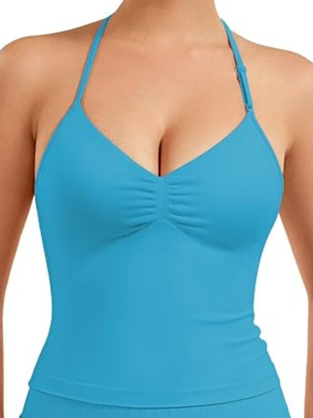 Women's Blue Halter Impact Longline Strappy Top Workout Gym Tank Tops --Large